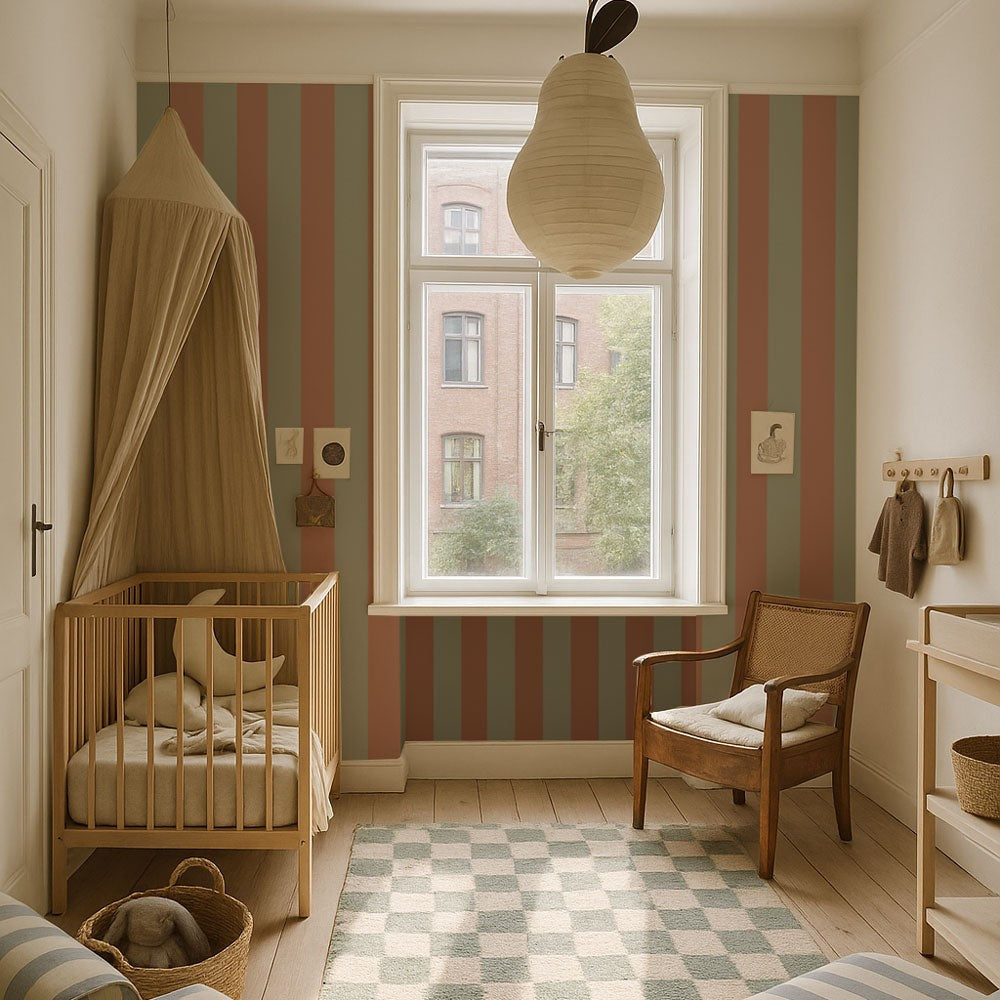 Stripes Green Brown Wallpaper