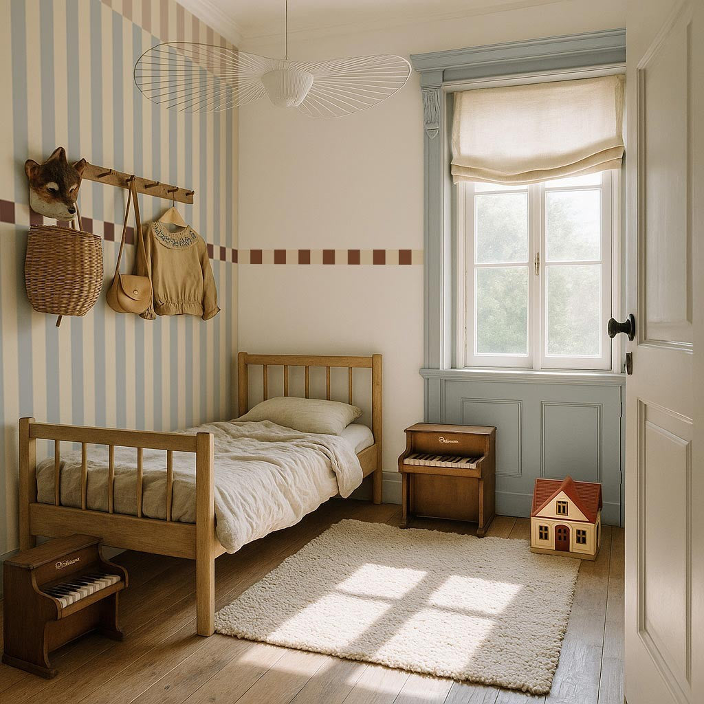 Stripes Nostalgia Blue Beige Wallpaper