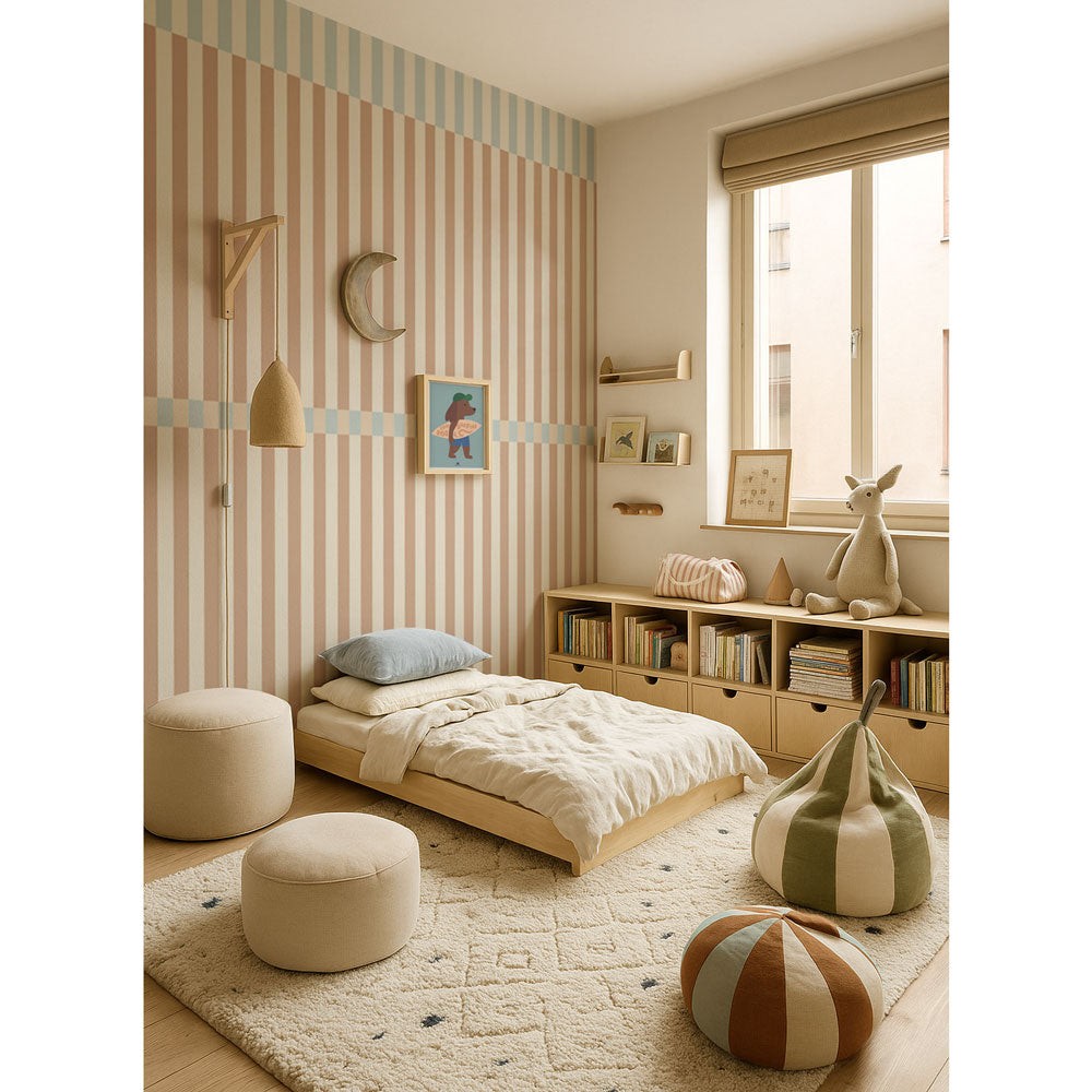 Stripes Nostalgia Brown Blue Wallpaper