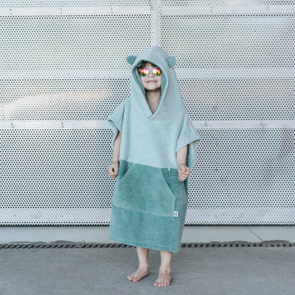 Absorbent bamboo-cotton surf animal hooded towel - Green
