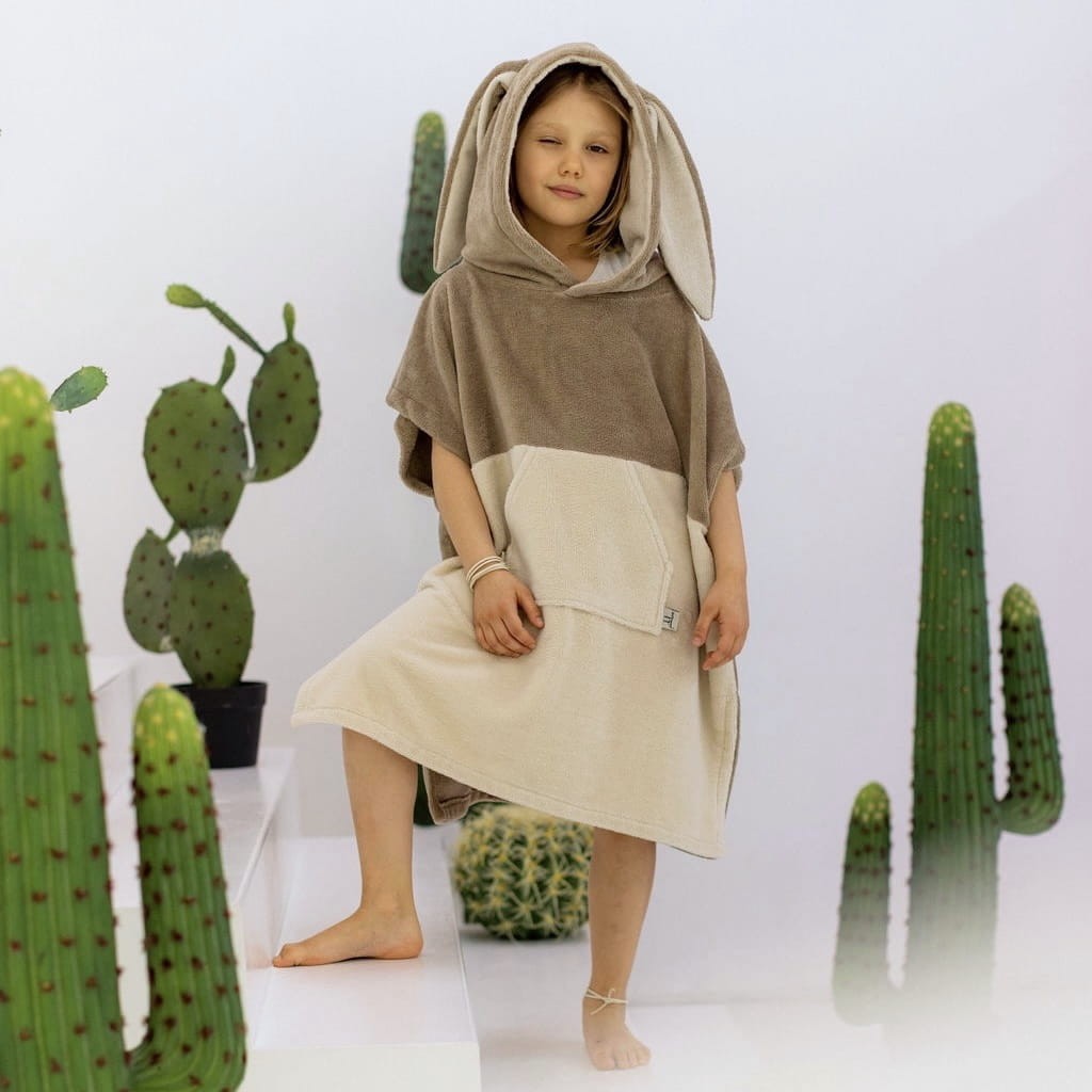 Absorbent bamboo-cotton surf animal hooded towel - Latte