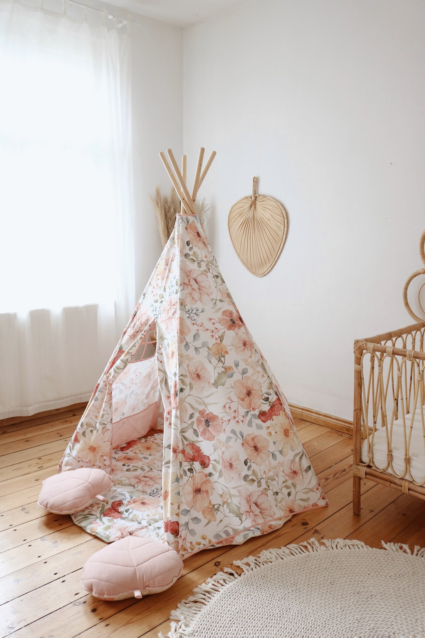 Handmade in Poland: OEKO-TEX certified floral print teepee tent for children's playroom
