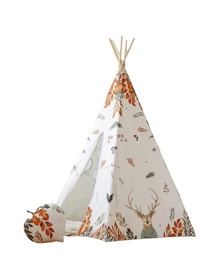 Moi Mili Forest Friends Teepee Tent - High-quality cotton play tent with forest animal print