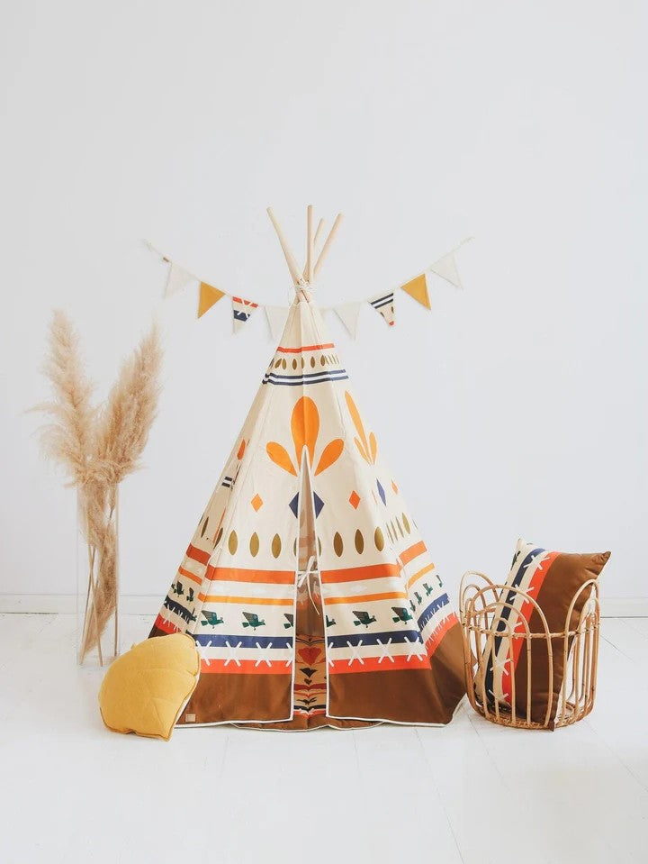 Moi Mili Native Vibe Teepee Set - Premium cream cotton play tent with matching padded floor mat