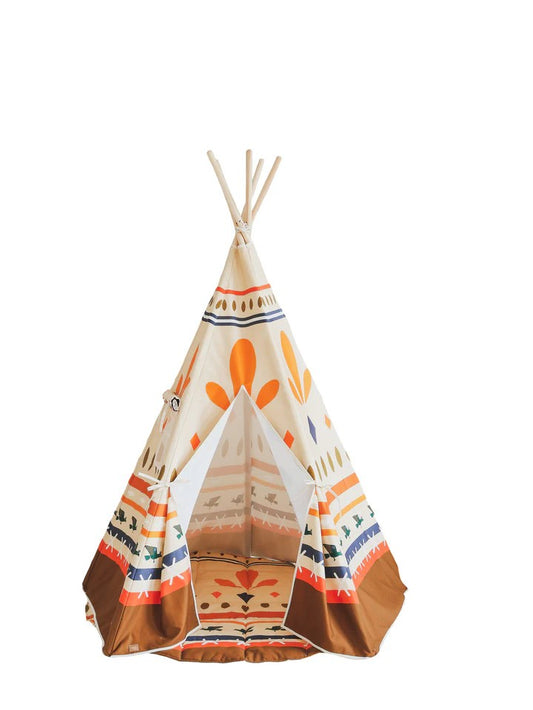Moi Mili Native Vibe Teepee Tent - High-quality cream cotton play tent with ethnic fringe details