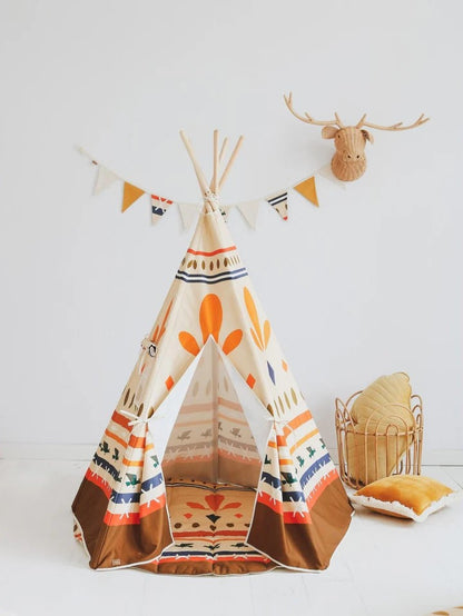 Nursery decor: Round Native Vibe cotton mat styled inside a play tent