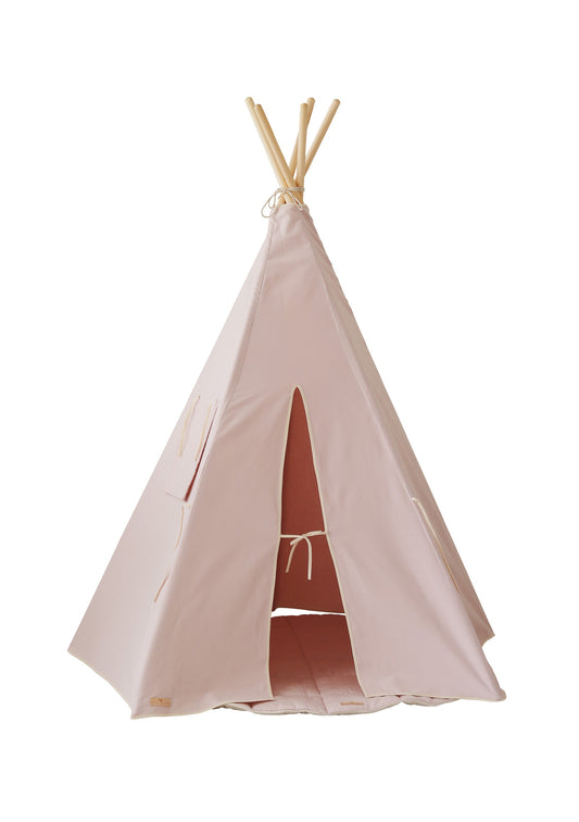Moi Mili Pink Teepee Tent - High-quality powder pink cotton play tent with pine wood poles