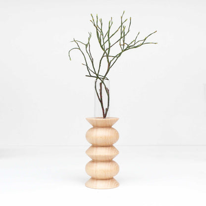Handcrafted solid wood Totem vase Medium Nº 5, inspired by ancestral shapes. Sustainable wooden sculpture made in Portugal by 5mm Paper.