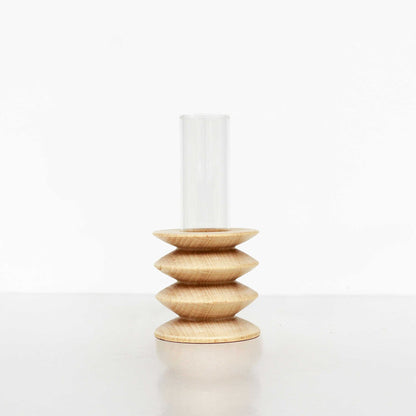 Handcrafted solid wood Totem vase Short Nº 2 , inspired by ancestral shapes. Sustainable wooden sculpture made in Portugal by 5mm Paper.