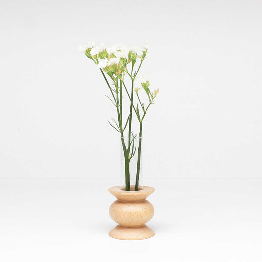 Handcrafted solid wood Totem vase Short Nº 5, inspired by ancestral shapes. Sustainable wooden sculpture made in Portugal by 5mm Paper.