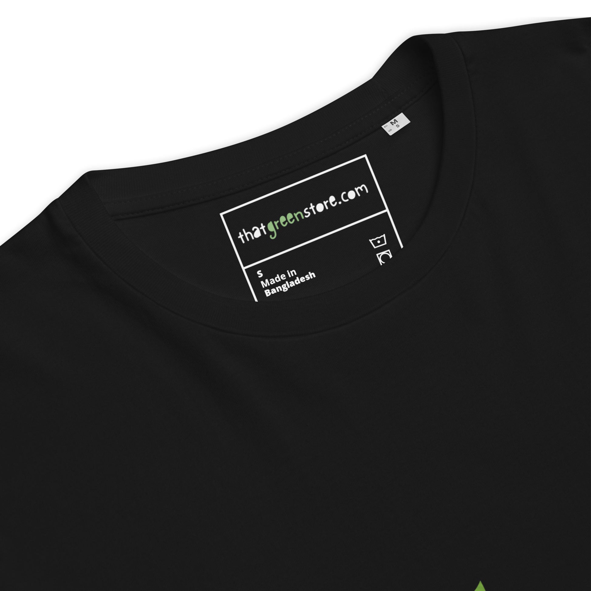 Side view of the "raising humans on plants." t-shirt being worn, showcasing the comfortable unisex fit. -black-