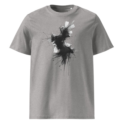 Flat lay full front view of the Phantom Spirit organic cotton t-shirt. grey