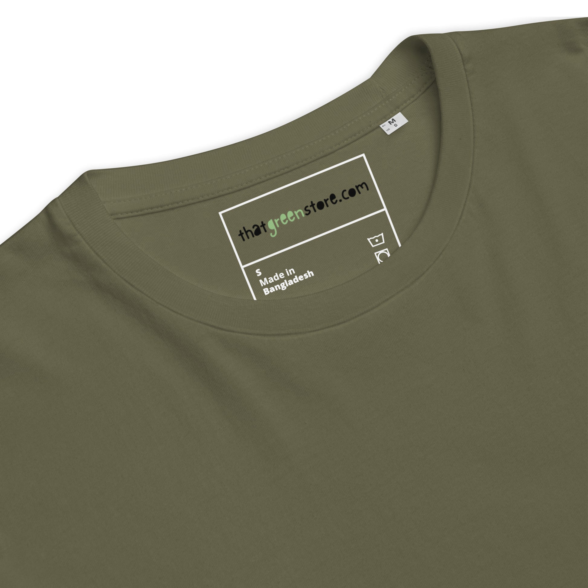 Zoomed view of the collar and fabric texture of the Not for Everyone t-shirt. khaki