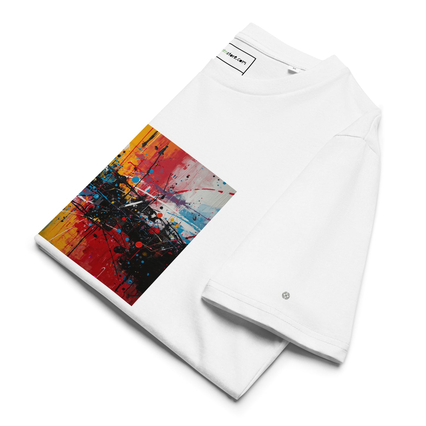 Side view of the folded City Pulse t-shirt highlighting the premium stitching. white