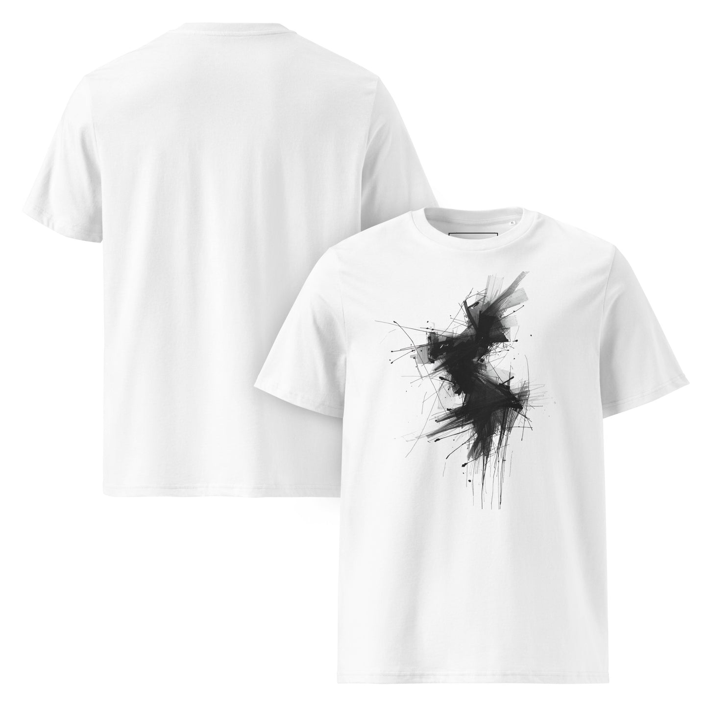 Flat lay full front and back view of the Phantom Spirit organic cotton t-shirt. white