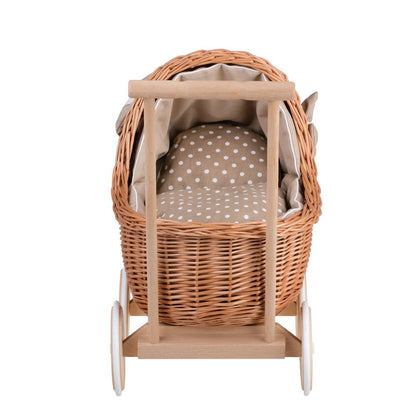 Vintage style handmade wicker toy carriage for dolls