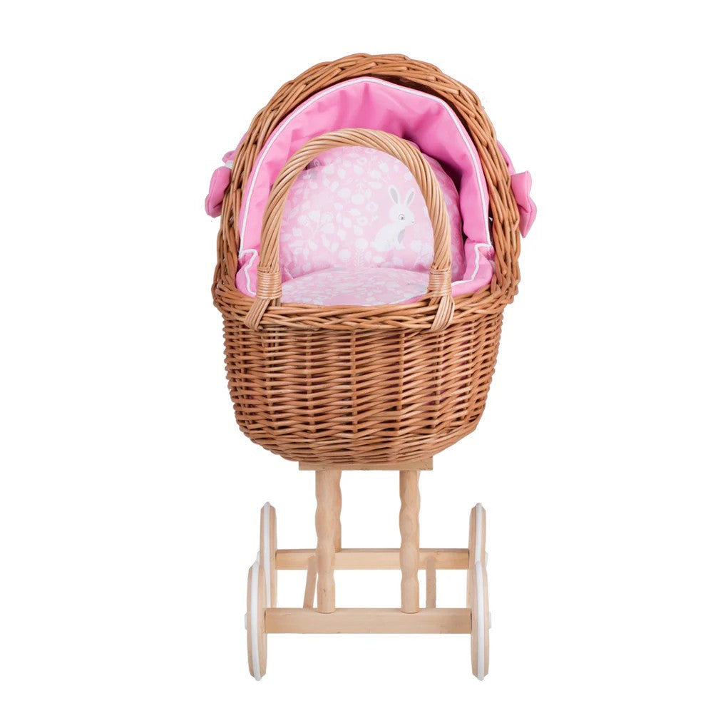 Handmade wicker toy stroller for Montessori play